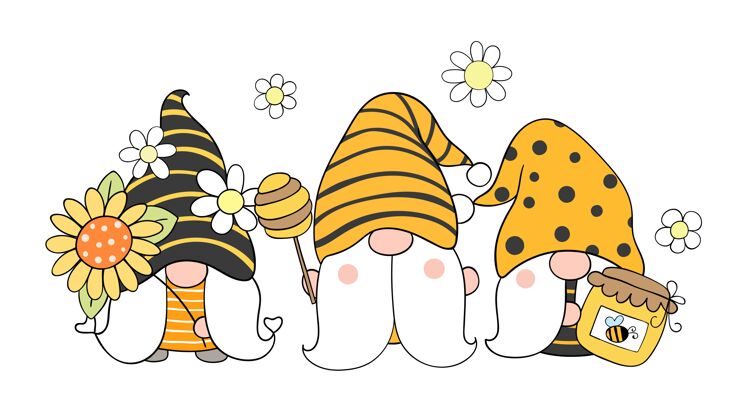 侏儒春天卡通风格的蜜蜂侏儒花小矮人蜂蜜