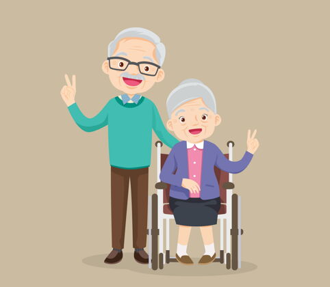 专业坐在轮椅上的老太太和老人男性轮子年长者