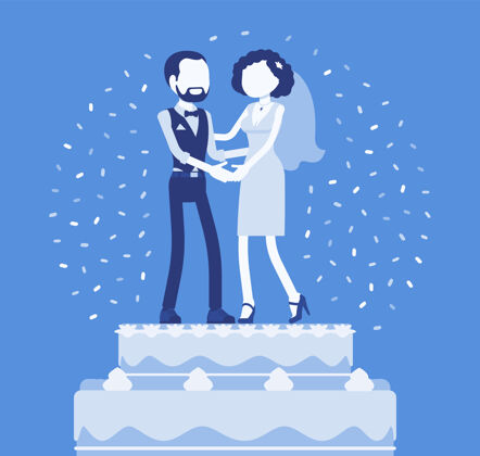 人婚礼丰富的冰蛋糕与新娘和新郎的顶部人物装饰事件