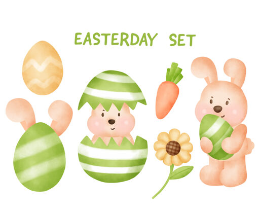 兔子复活节有可爱的兔子和元素复活节复活节胡萝卜