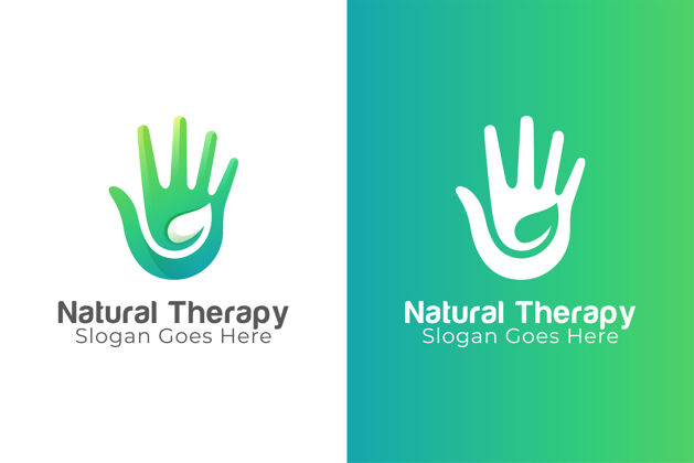 手自然疗法结合手和叶的标志设计叶自然棕榈