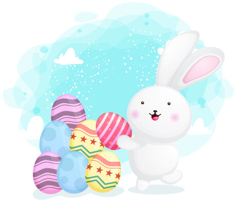 天空可爱的兔子收集装饰复活节彩蛋动物复活节兔子