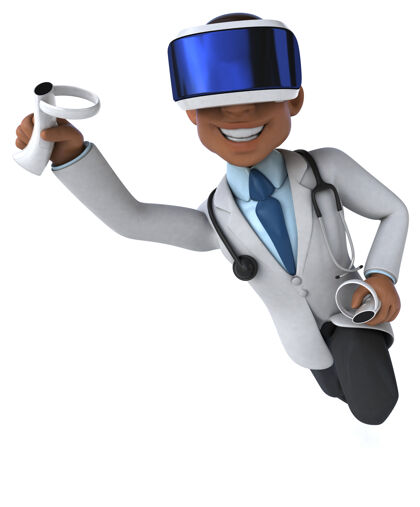 游戏医生戴着vr头盔的有趣插图现实医疗3d