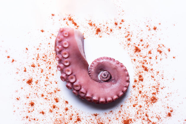 地中海炖章鱼的触角被隔离在白色皮肤上背景.top查看触角烹饪美食