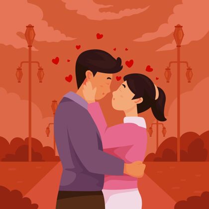 温柔扁夫妻接吻插画国际爱情感情