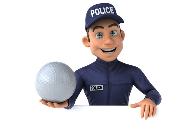 犯罪卡通警察的有趣插图高尔夫正义法国
