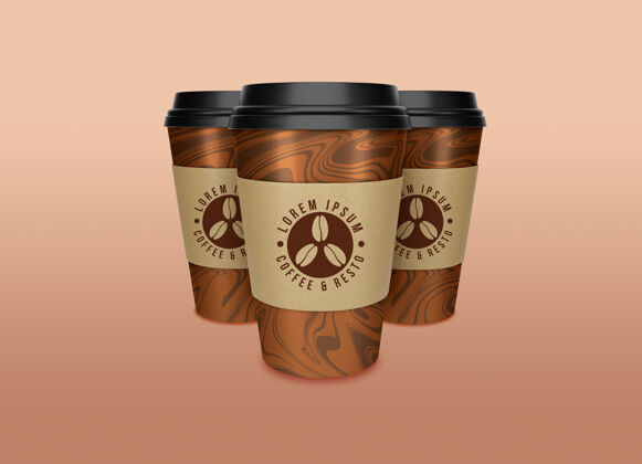 咖啡创意概念外卖咖啡和茶杯纸杯模型设计纸杯液体渲染