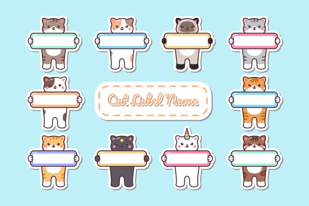 空白可爱的kawaii猫持有标签的名称标签魔术幼儿园孩子