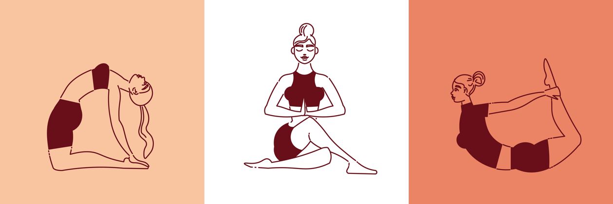 手势线条艺术女瑜珈作文集姿势灵活伸展