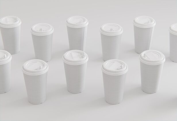 杯子高角度咖啡杯布置组成安排模型