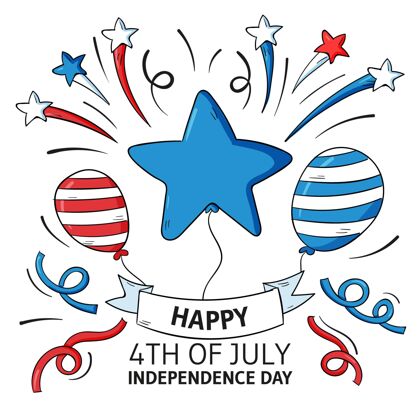 7月4日快乐手绘七月四日独立日插画庆祝节日美国