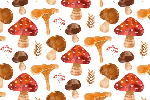手绘手绘水彩蘑菇图案手绘图案图案蘑菇