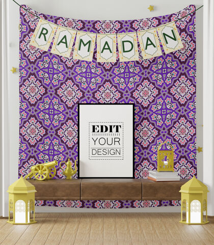 模型海报框架模型与室内斋月装饰客厅房间阿拉伯语斋月