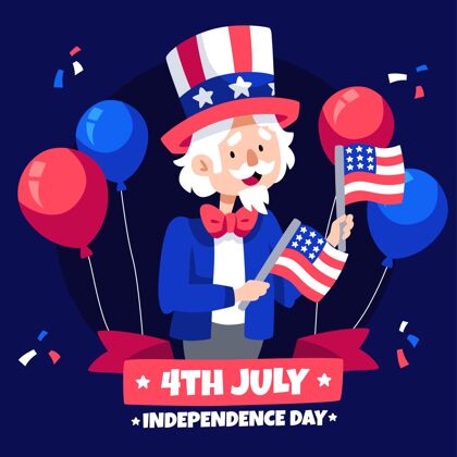 纪念手绘七月四日独立日插画美国7月4日气球