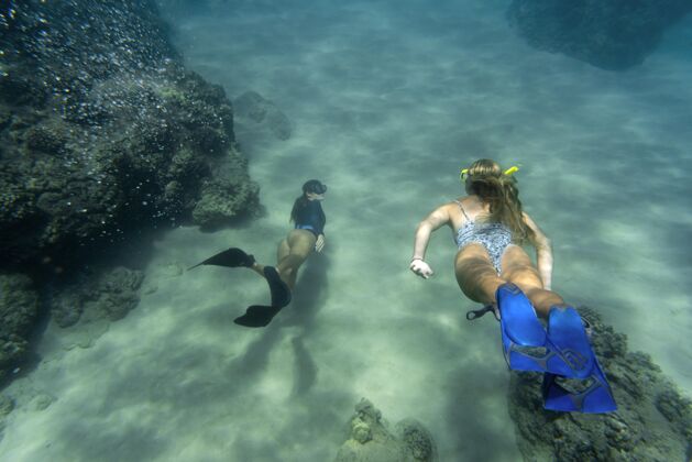 女子女子水下自由跳水水肺潜水水游泳