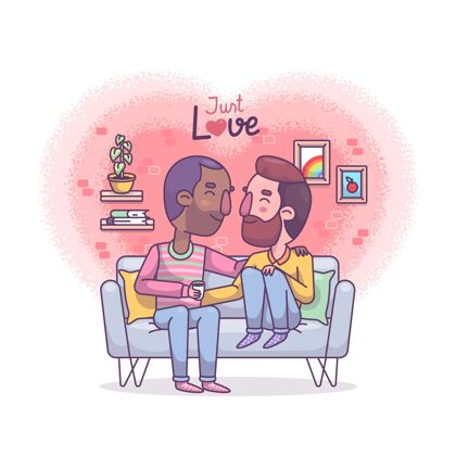 浪漫手绘同性恋夫妇插画同性恋爱情情侣