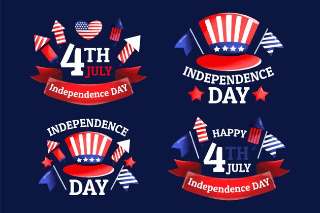 分类手绘七月四日-独立日标签收集套装独立宣言美国