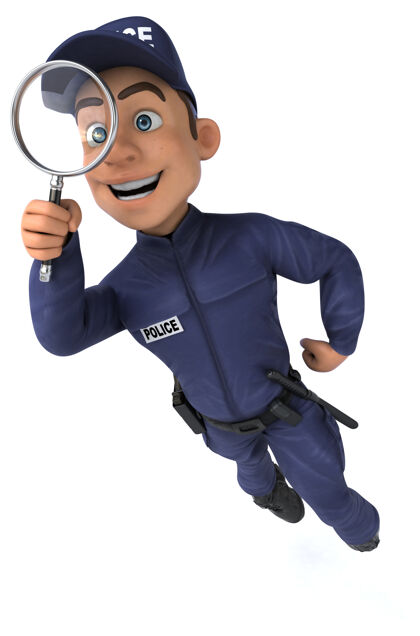 警察有趣的卡通警察三维插图安全人物搜索