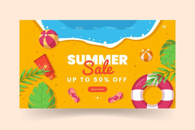 暑假有机平面夏季登陆页模板季节优惠潜在客户捕获页