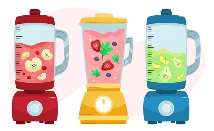 搅拌机手绘果汁在搅拌机玻璃插图美味水果液体