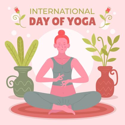 反思手绘国际瑜伽日插图运动国际专注