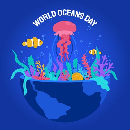 国际有机平面世界海洋日插画平面设计海洋生态