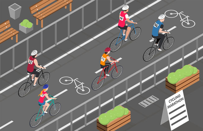 体育自行车运动员参加城市自行车马拉松等距自行车自行车马拉松