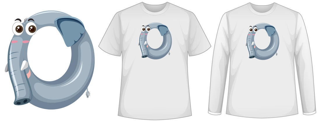 卡通一套两种类型的衬衫与大象在数字零形状屏幕上的t恤2人类孩子