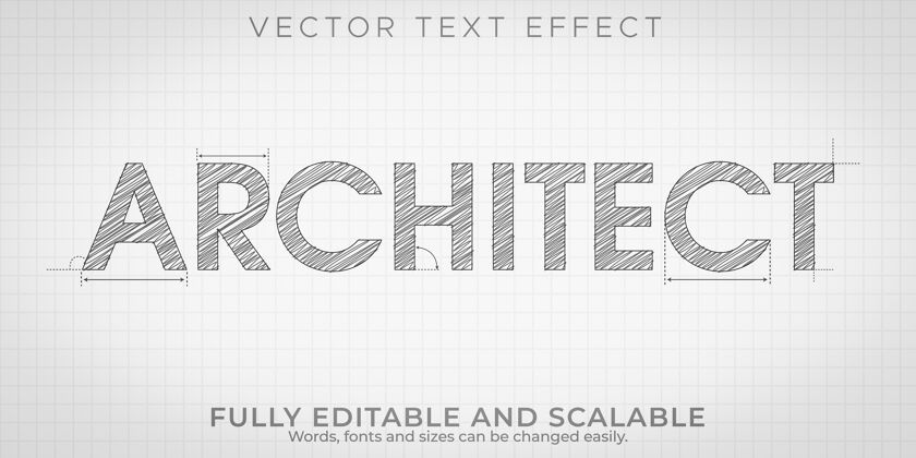 文字建筑师绘图文本效果 可编辑的工程和建筑文本样式技术工程建筑