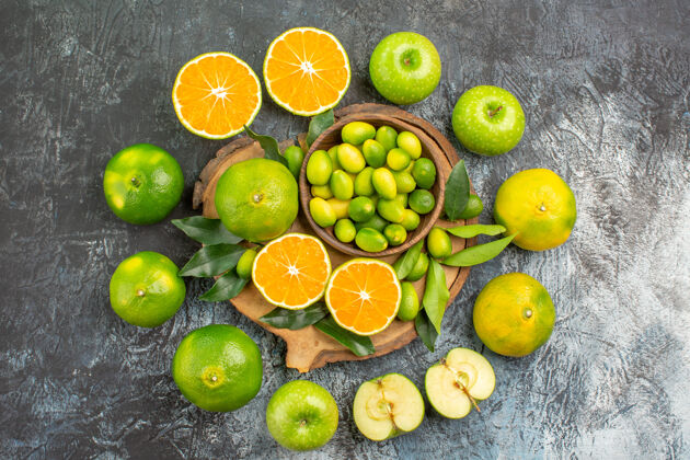 板从远处俯瞰柑橘 水果 苹果 橘子 柑桔 围板食品苹果饮食