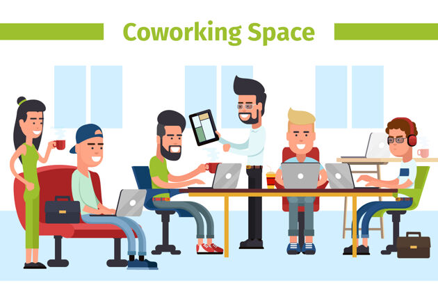 室内办公空间：商务会议 办公室人员交流和办公的办公中心插图中心房间团队