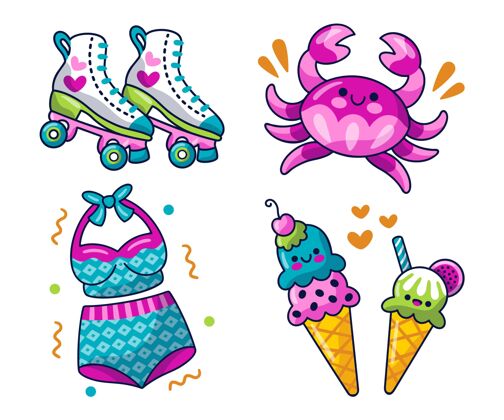 冰淇淋Kawaii夏季贴纸套装螃蟹季节夏天