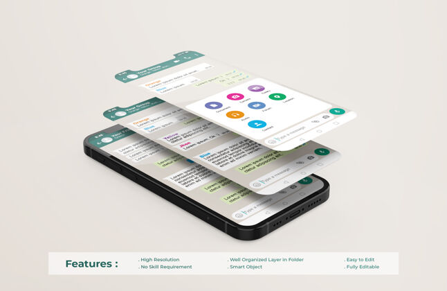应用程序手机上的Whatsappmessenger模板和uiux应用演示模型媒体聊天屏幕