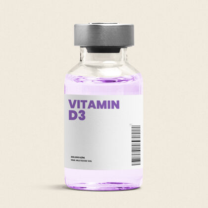 容器维生素d3注射液在一个玻璃瓶紫色液体瓶标签美容护理