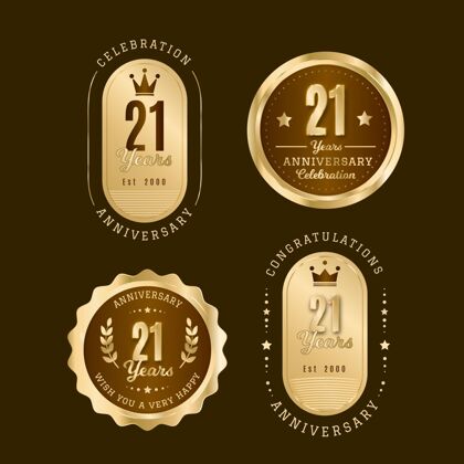 21周年纪念平面设计21周年纪念金徽章系列生日快乐节日快乐