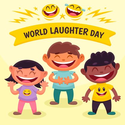 欢笑卡通世界新闻自由日插画欢笑微笑全球
