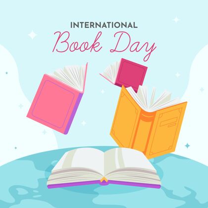 阅读手绘世界图书日插图全球故事庆祝