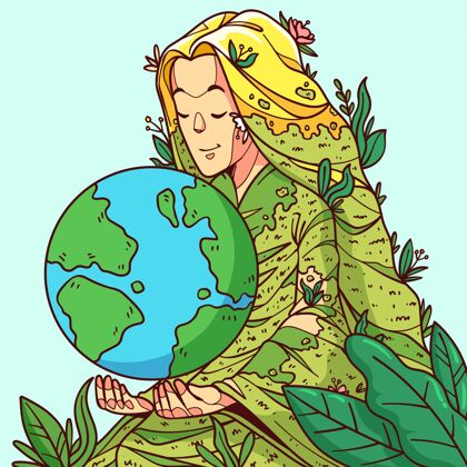 自然手绘地球母亲节？插图地球星球4月22日