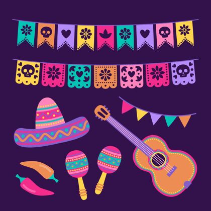墨西哥平面cincodemayo装饰系列墨西哥套装五颜六色