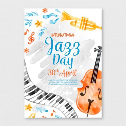 国际水彩国际爵士日海报模板国际爵士乐日4月30日活动
