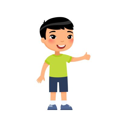 男孩亚洲小男孩向上竖起大拇指快乐可爱的孩子微笑的幼儿 幼儿卡通人物手手势学校