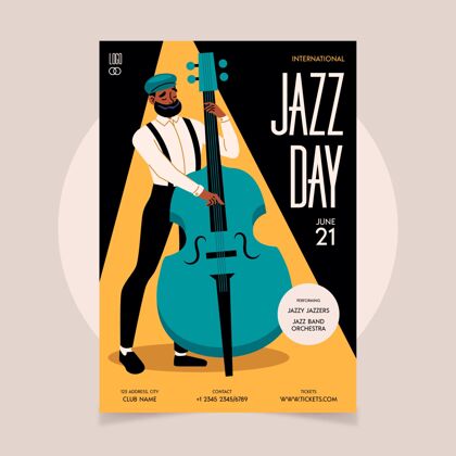 爵士乐有机平面国际爵士日垂直海报模板文化音乐节模板