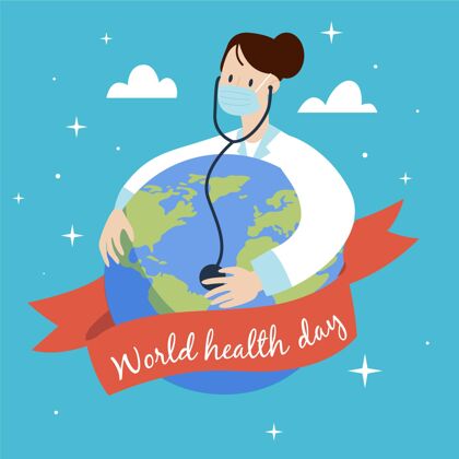 星球世界卫生日插图与女医生咨询地球听诊器医生健康