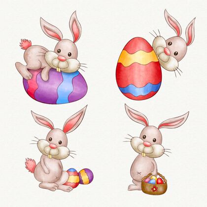 复活节复活节兔子系列水彩画可爱水彩画复活节兔子