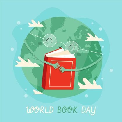 学习手绘世界图书日插图与行星拥抱书小说知识4月23日