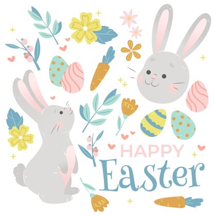 兔子用绘画元素祝你复活节快乐文化庆祝复活节