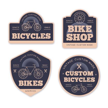 收集复古自行车标志系列设置包装徽章