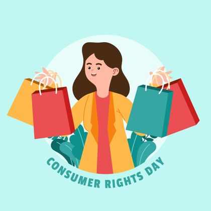 平面世界消费者权益日妇女和购物袋插图女人购物袋插图