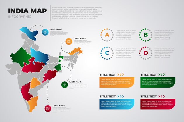 图形浅色背景上的彩色渐变印度地图信息图国家地图数据选项