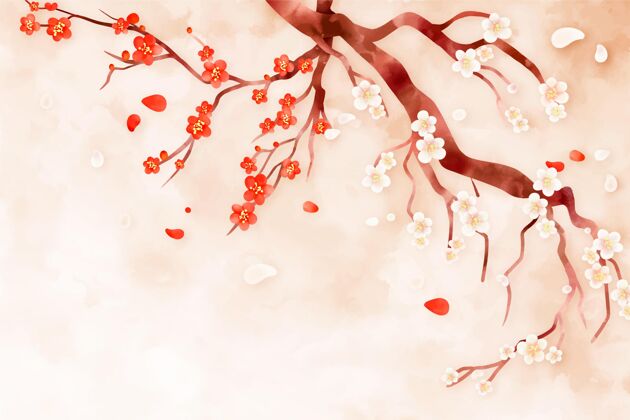 树水彩梅花背景夏天聚会中国